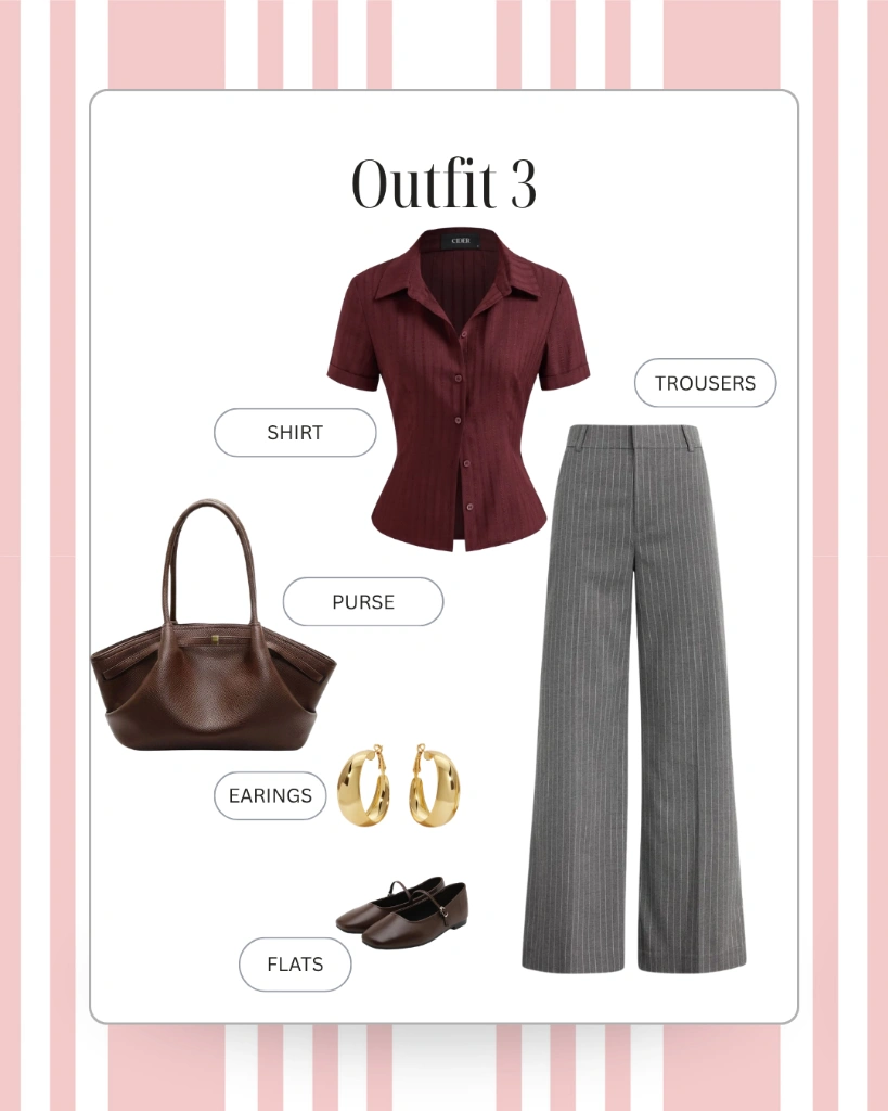 Outfit 3 — Burgundy Polo & Grey Pinstripe
