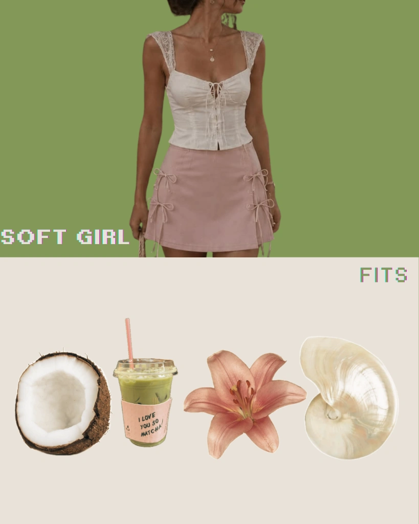 soft girl sharp edges outfit — lace corset top and pink mini skirt